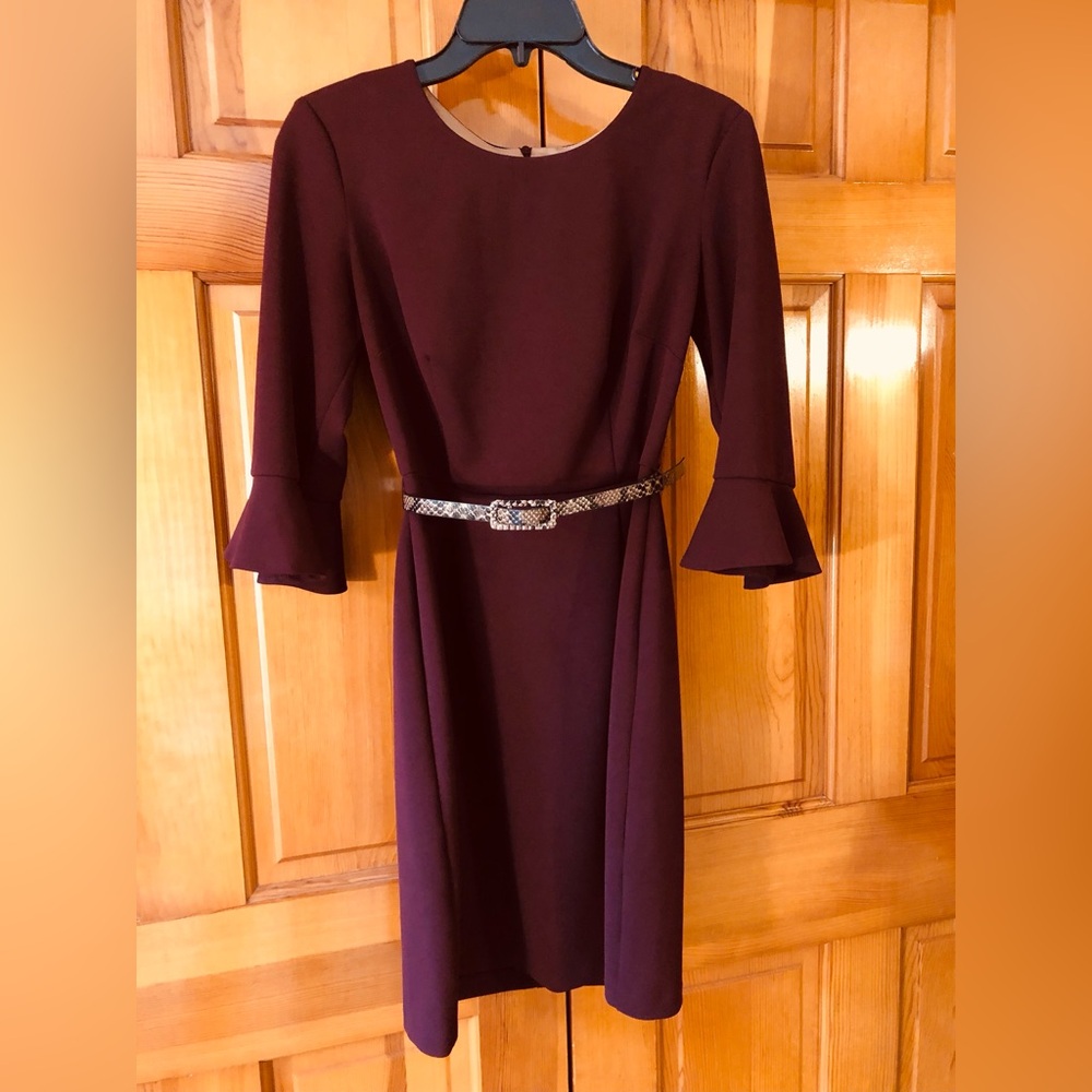 Wine Red Connected Apparel Dress with Faux Snakeskin Belt